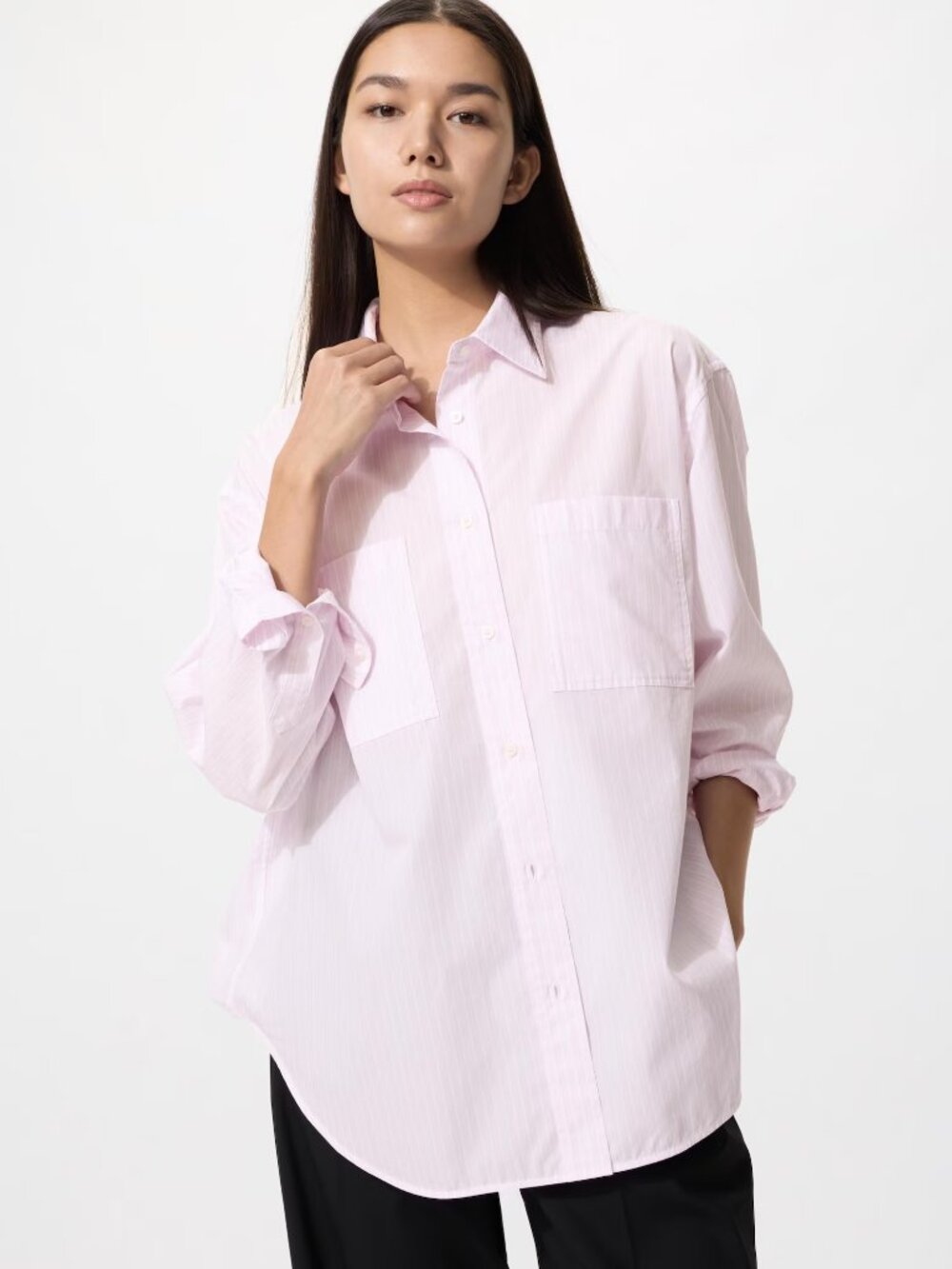 UNIQLO | Cotton Long Sleeve Oversized Shirt - PINK - Sz S